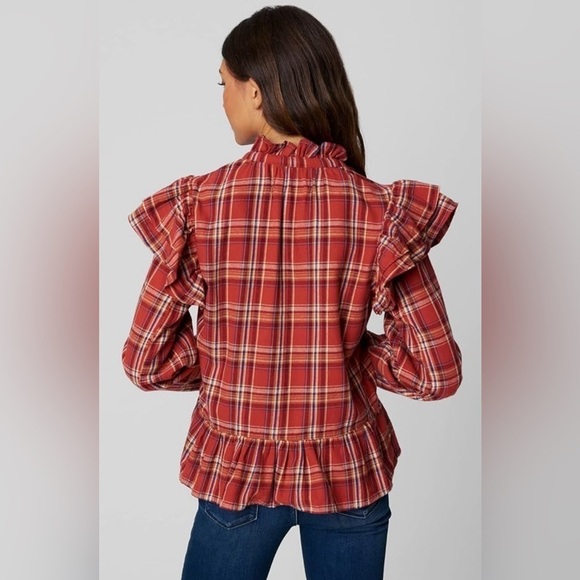 NWT Blank NYC Check That Out Top Plaid Flannel Ruffle Top 3X - Picture 6 of 9